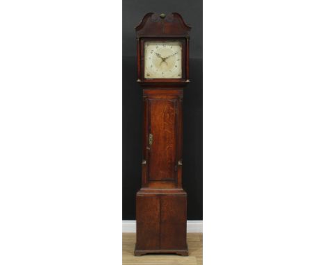 A 19th century oak and mahogany longcase clock, 30.5cm square dial inscribed with Arabic numerals, date aperture, the case wi