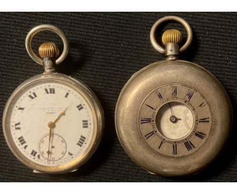 A silver half hunter pocket watch, marked 935; another similar, marked 925 (2) 