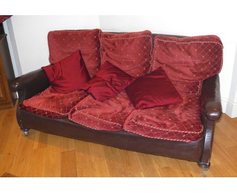 A 20th century faux leather three seat sofa, bun feet, 178cm wide, c.1930**This lot is located at Cressbrook Hall, SK17 8SY; 