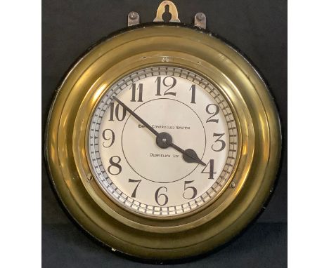 An brass porthole master clock, Oldfield's Ltd, Earth Controlled System, c.1930, 27cm diameter 