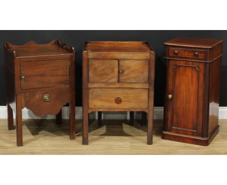A Victorian mahogany bedroom cabinet, 81cm high, 40.5cm wide, 40cm deep; a 19th century tray top commode, 76cm high, 56.5cm w