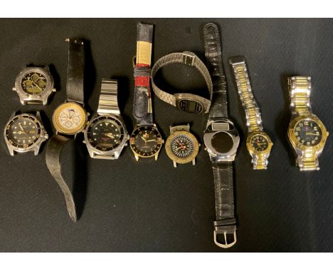 Watches - a collection of ten black faced and chronometer type wrist watches 