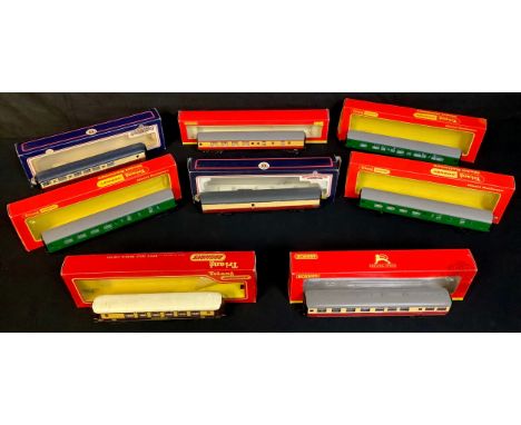 OO Gauge coaches including Bachmann, Tri-ang Hornby and Hornby, each boxed (8) 