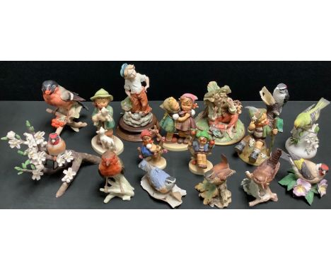Goebel Hummel figures, Apple Tree boy and girl, others; Goebel bird models, Bullfinch, Robin, wren; Capo di Monte figures, et