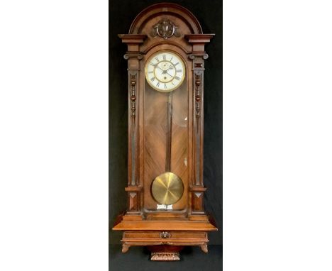 A 19th century walnut Vienna regulator wall clock, c.1870, approx. 130cm high 