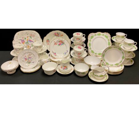 Ceramics - a Plant Tuscan China tea service for six, comprising cake plates, side plates, cream jug, sugar bowl, cups and sau