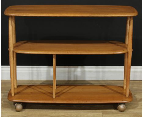 A retro mid-20th century Ercol trolley bookcase, 71cm high, 91.5cm wide, 31.5cm deep 