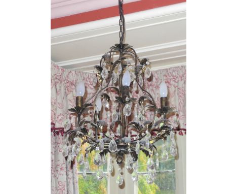 A pair of 20th century five light ceiling lights, with leafy scrolls and prismatic droppers;  others (5)**This lot is located