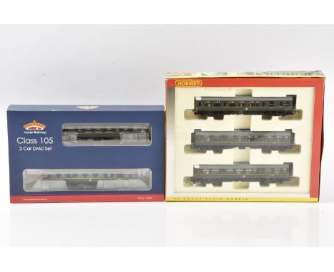 Bachmann and Hornby OO Gauge BR green Diesel Railcar Sets, Bachmann 31-327 Class 105 2-Car DMU and Hornby R369A Class 110 3-C