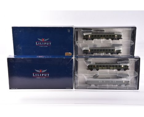 Liliput by Bachmann HO Gauge British Army Coaching Stock, two boxed coach packs each with two coaches L350081 and L350041 Bri