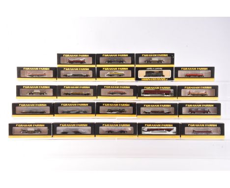 Graham Farish by Bachmann N Gauge Goods Wagons,  a boxed group in various liveries, OBA /OCA Open Wagons (5), FNA Nuclear Fla