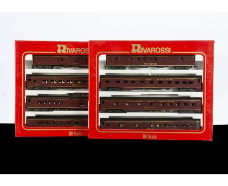 Rivarossi Boxed Production Sample American 1930s Coach Sets, ref 6942 'A' and 6943 'B' sets, each of 4 coaches in Norfolk &am