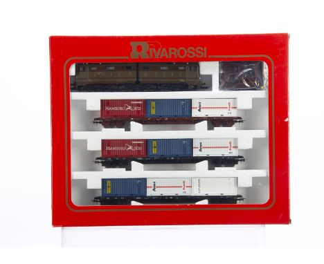 Rivarossi HO Gauge 0419 FS TRES Container Train Pack, comprising FS brown articulated twin pantograph Electric Locomotive E64