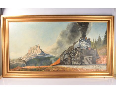 An original oil-on-canvas painting showing Union Pacific 'Big Boy' 4022 in the Rockies, complementing the above, measuring ap