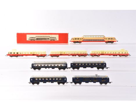 Jouef and Lima HO Gauge Railcars and CIWL Coaches, a boxed Jouef  852.E Autorail Panoramique and unboxed three car Autorail 3