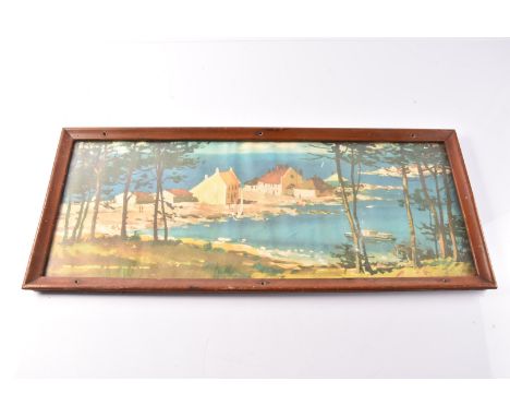 Original Southern Carriage Print and Mirror, both in original teak frames, The Hampshire Coast Go By Train, by Langhammer and