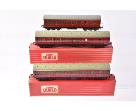 Hornby-Dublo OO Gauge 2-Rail BR maroon Suburban Coaches, 4083 1st/2nd and 4084 Brake 2nd, both in Tony Cooper boxes, G, both 