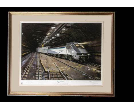 Terence Cuneo Signed Print and Another by Ken Howard, two framed and glazed examples, Le Shuttle depicting the Eurostar inaug