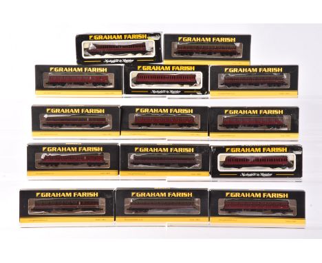 Graham Farish by Bachmann N Gauge BR Maroon/Crimson Coaching Stock, a boxed group of Mk1 Suburban coaches, comprising crimson