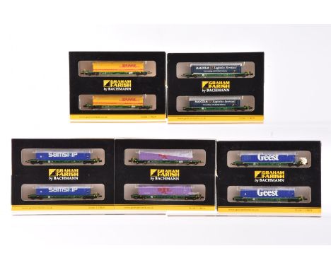 Graham Farish by Bachmann N Gauge Intermodal Bogie Wagon Packs, a boxed group all with card sleeves, each contains two wagons