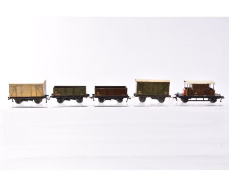 Hornby-Dublo OO Gauge pre-war 3-Rail GWR wagons and early post-war SR wagons,  GWR, Open Truck and Van and SR Guards Van with