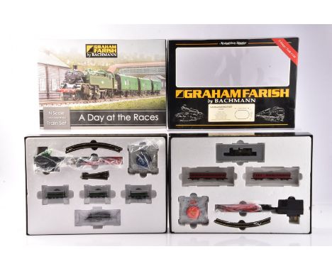 Graham Farish by Bachmann N Gauge Steam Train Sets A Day At The Races and Suburban Passenger Set,, two boxed examples 370-185