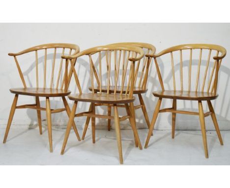 Ercol - Set of four beech and elm seat Windsor bow top armchairs   Condition: 