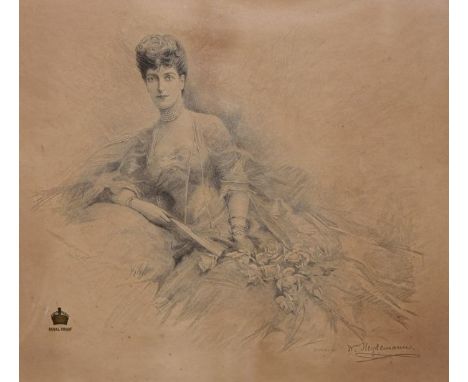 After W Heydemann - Monochrome print - Portrait of Queen Mary, framed and glazed   Condition: 
