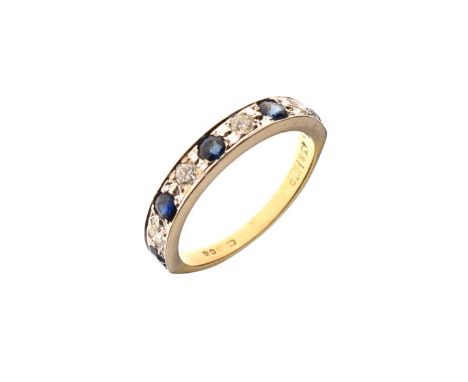 18ct gold half eternity ring set diamond and sapphire coloured stones, size N   Condition: 