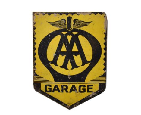 Advertising - Automobile Association - A vintage printed aluminium sign 'A.A. Garage' on a yellow ground   Condition: 