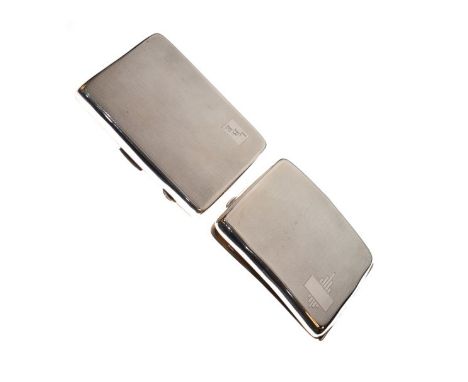 Edward VIII engine turned silver cigarette case, Birmingham 1936, together with a similar George VI silver cigarette case, Bi