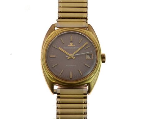 Jaeger LeCoultre gentleman's wristwatch having automatic wind, C shaped gold plated case, pale bronze coloured dial with appl