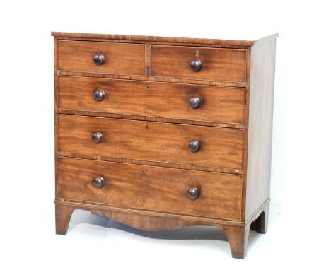 19th Century mahogany straight front chest of two short over three long graduated drawers on bracket feet   Condition: 