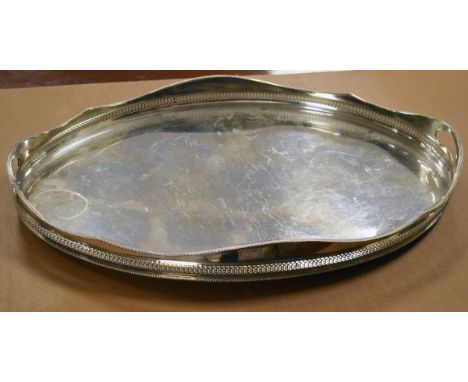 Silver plated oval two handled gallery tray   Condition: 