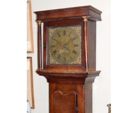 18th Century oak longcase clock by Joseph Donisthorpe of Loughborough, the hood with moulded cornice, square glazed door flan