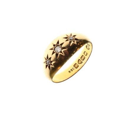 18ct gold ring set three graduated diamonds, Chester 1912, size O   Condition: 