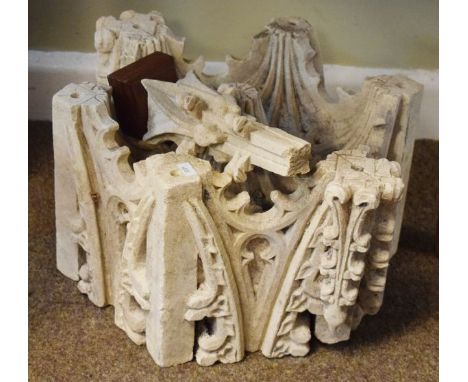 Architectural stone carving - Gothic design hexagonal boss and one other stone carving   Condition: 