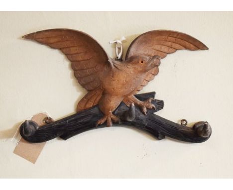 Small Black Forest wall mounted hat/coat rack decorated with an eagle   Condition: 