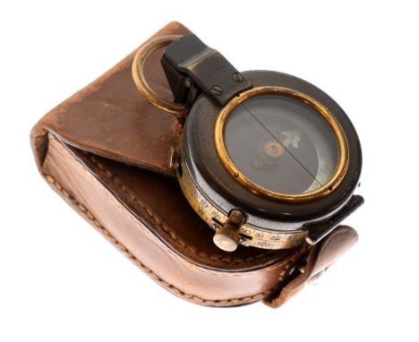 World War I Short & Mason Ltd field compass Mk.VII, bearing the owners name and regiment G.E.B. Coulcher, 8th Labour Battery,