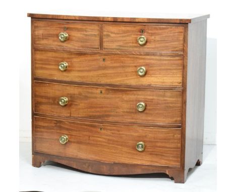 19th Century mahogany bow front chest of two short and three long graduated drawers on bracket feet   Condition: 