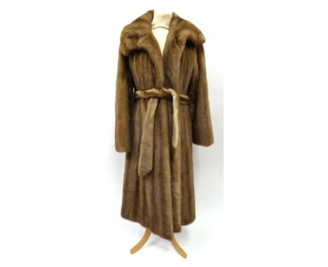 A Ross Furriers Light Brown Mink Coat, full length with matching fur belt