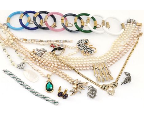A Collection of Designer and Other Costume Jewellery, including a Panetta simulated pearl and paste set necklace, a Jomaz sim