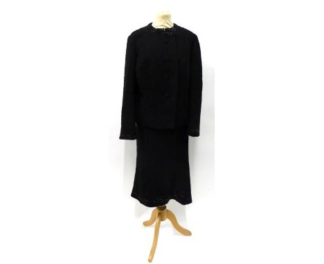 Patron Original Christian Dior Paris Black Wool Boucle Suit, numbered '30011', comprising a straight skirt, round neck jacket
