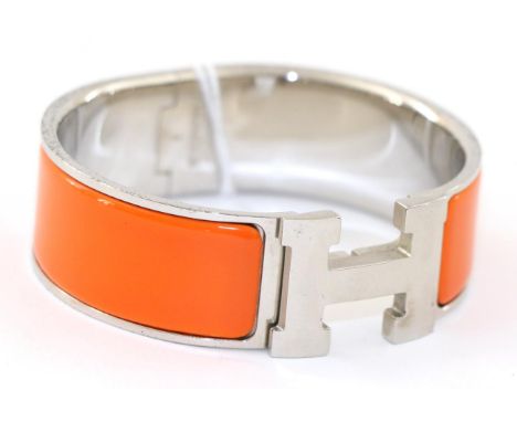 Hermes 'Clic-Clac' Orange Enamelled Bracelet/Hinged Bangle, with 'H' clasp, 2cm wide, 