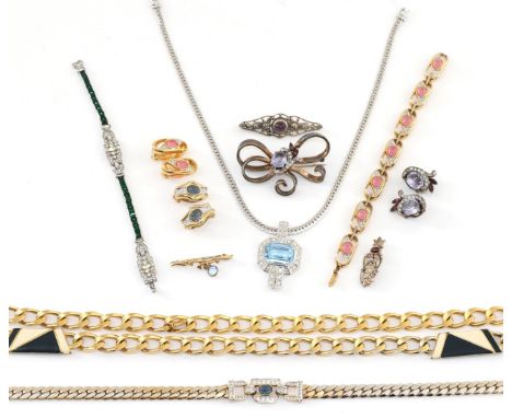 A Collection of Designer and Other Costume Jewellery, including, A Nina Ricci Blue and White Paste Set Necklace, on herringbo