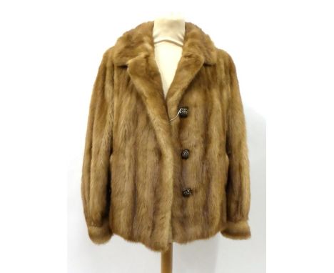 A Light Brown Mink Jacket, with buttons to the cuffs, three button fastening