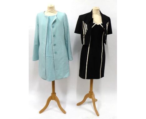 Goat Pale Turquoise Two Piece Outfit, comprising a sleeveless shift dress of panelled design (size 12), and matching three qu
