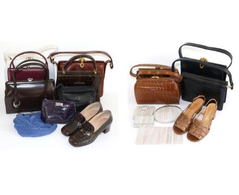 Assorted Circa 1950s/60s and Later Handbags, including a Mappin and Webb navy shoulder bag, Fassbender navy bag with gilt met