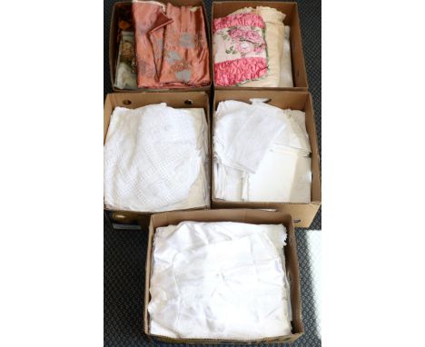 A Quantity of Assorted White Linen and Textiles, including crochet edge and inserted linens and cottons, machine worked tapes