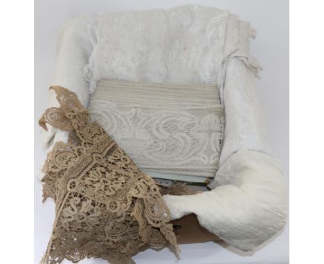 Late 19th/Early 20th Century Nursery Items and Textiles, including a large fine wool cream shawl, a knitted shawl, various wh